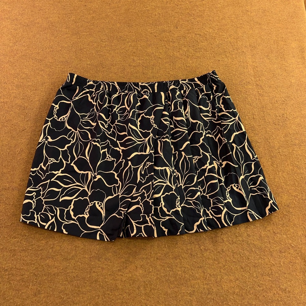 G by Giuliana Womens 1X Black Floral Elastic Waist Active Skort New